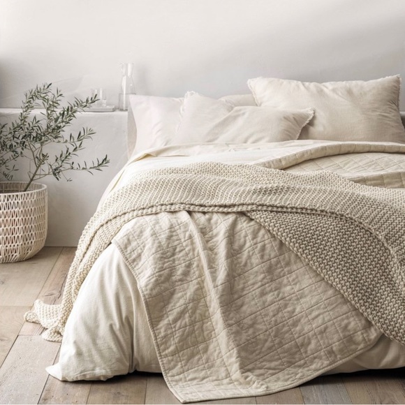 CASALUNA Washed Supima Percale Solid Sheet Set Full NWT Natural - Picture 4 of 5